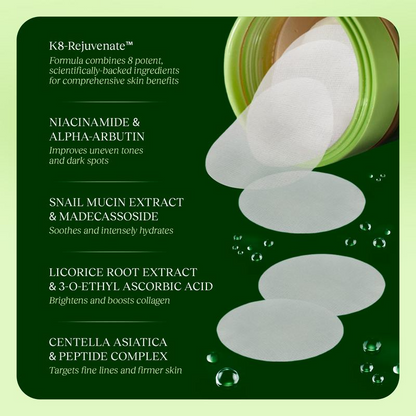 Korean Skincare Anti-Aging, Dark Spot & Wrinkle Minimizing Toner Pads with Snail Mucin